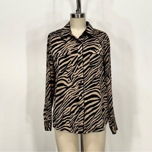 Anine Bing Silk Zebra Print Button-Up Shirt. Women’s size XS